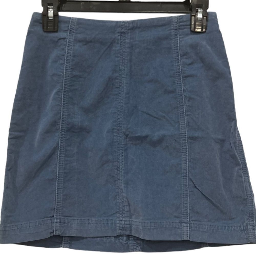 Free People Modern Femme Cord Mini Skirt In Metal Blue .Size 4 - Picture 5 of 13